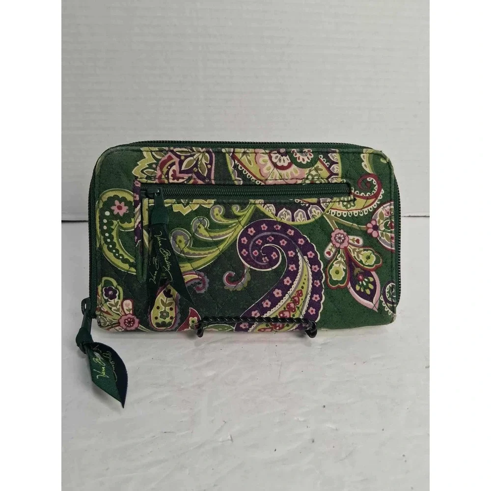 Vera Bradley Wallet Zip Around Paisley Green Pink Purple‎ Organizer Clutch READ